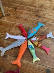 A shoal of sardines made by Gill using felt fabric 